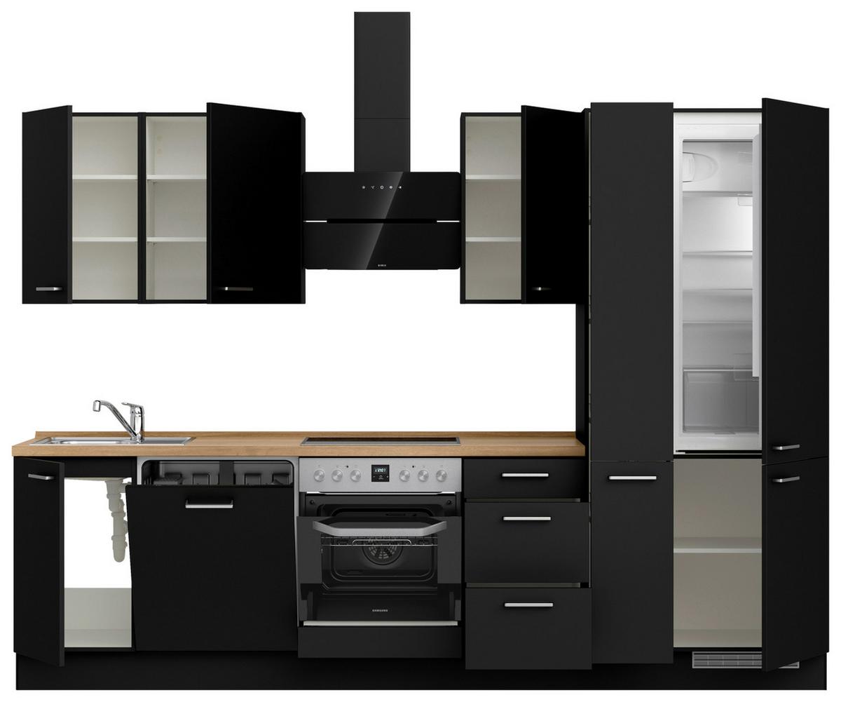 Küchenblock Touch High m. Geräten Schwarz - Edelstahlfarben/Eichefarben, MODERN, Holzwerkstoff/Metall (300cm) - Nobilia
