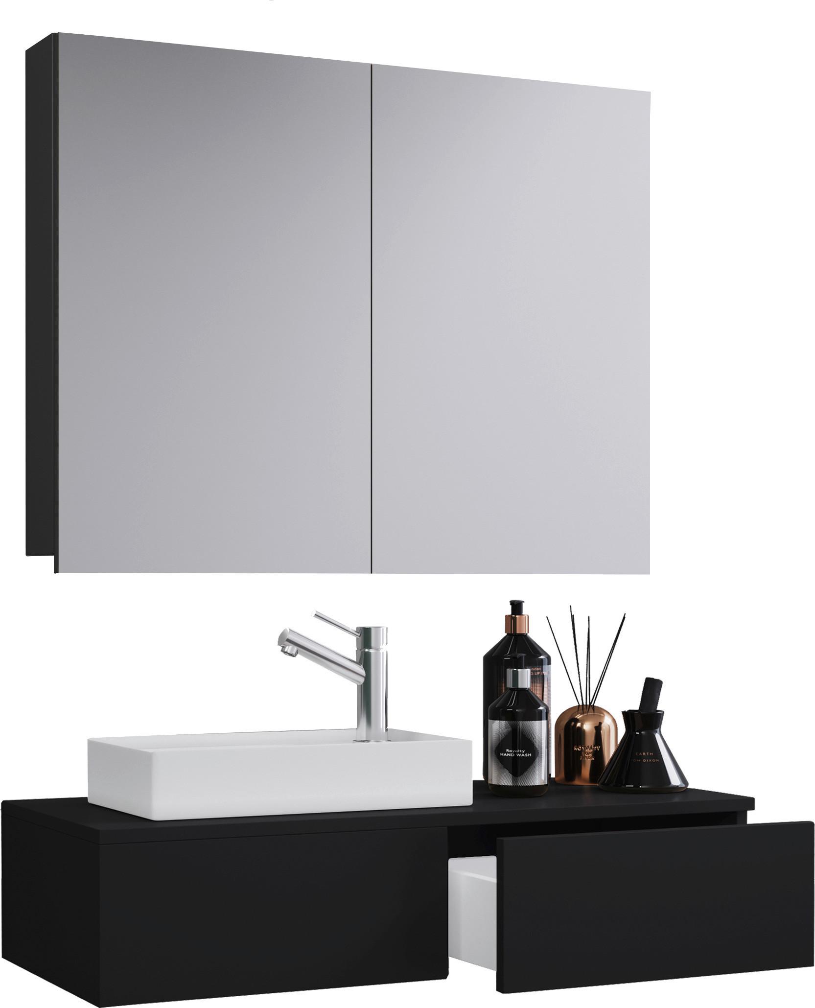 Kopalnica Gudas, Črna - črna/bela, Moderno, leseni material/keramika (85cm) - MID.YOU