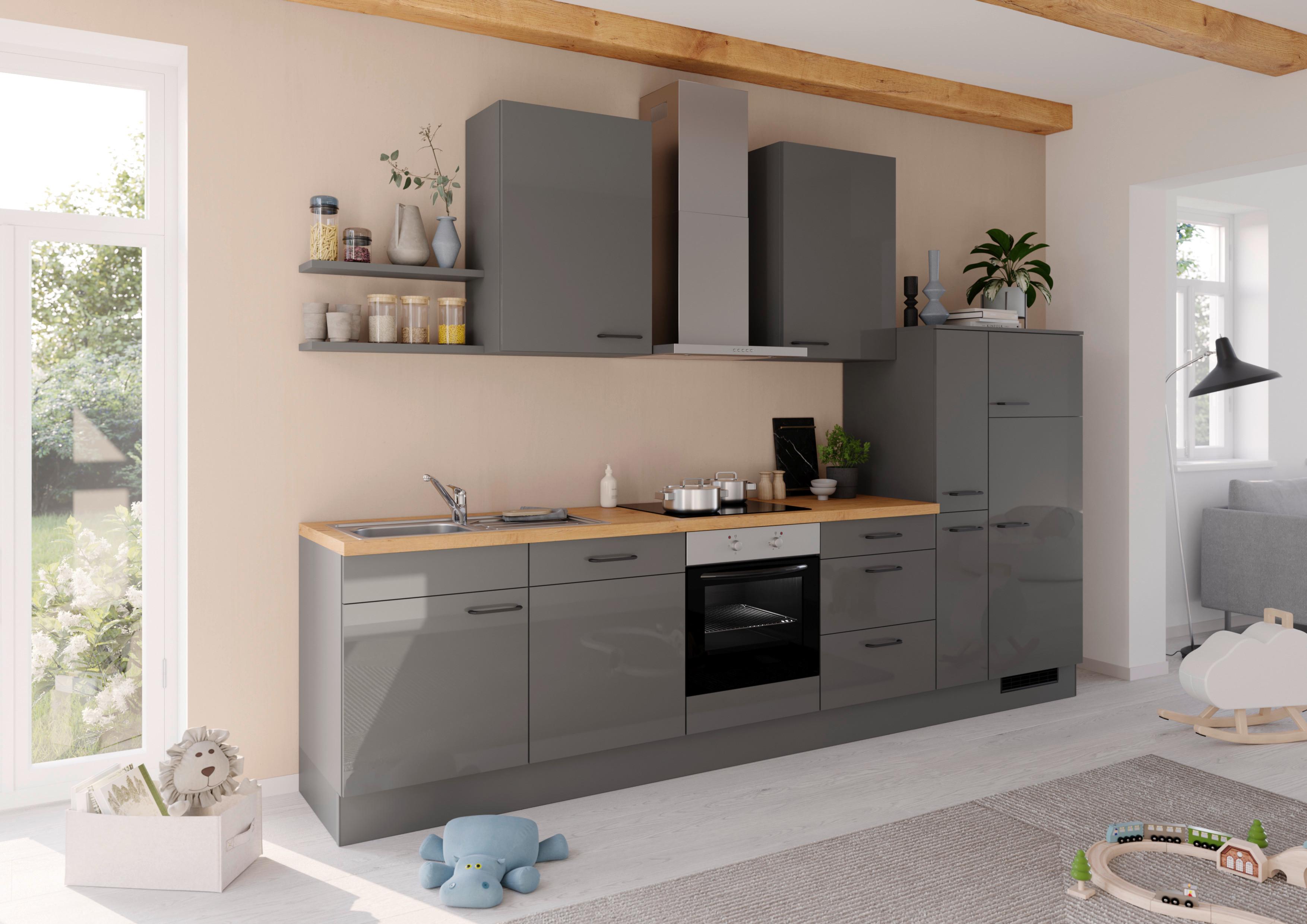 Küchenblock IBZ ohne Geräte ca. 300 cm Dunkelgrau - Eichefarben/Graphitfarben, Design, Holzwerkstoff/Metall (330cm) - Impuls