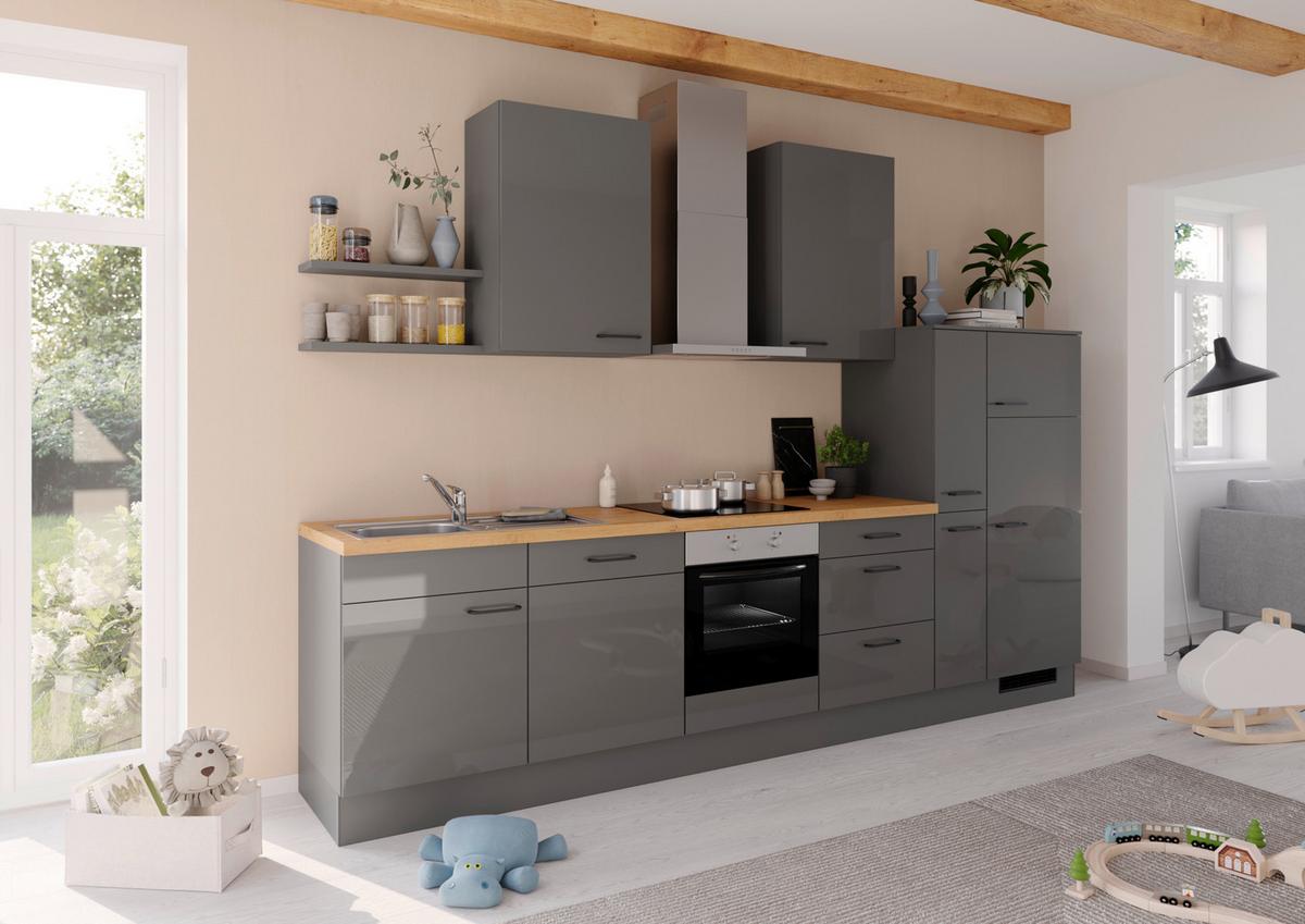 Küchenblock IBZ ohne Geräte ca. 300 cm Dunkelgrau - Eichefarben/Graphitfarben, Design, Holzwerkstoff/Metall (330cm) - Impuls