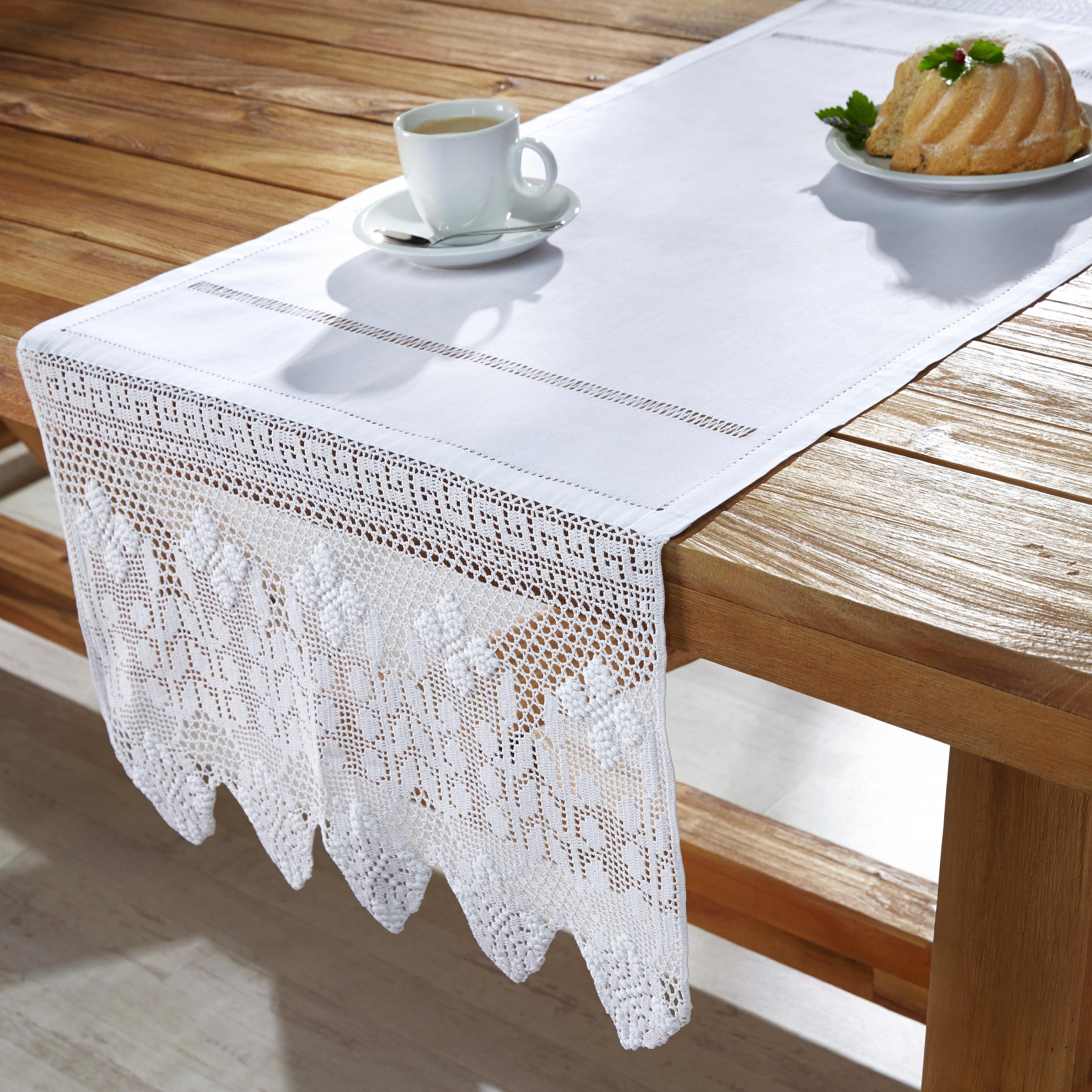 Tischläufer in Weiß ca.50/150 cm ''Jasmin'' - Weiß, KONVENTIONELL, Textil (50/150cm) - Bessagi Home