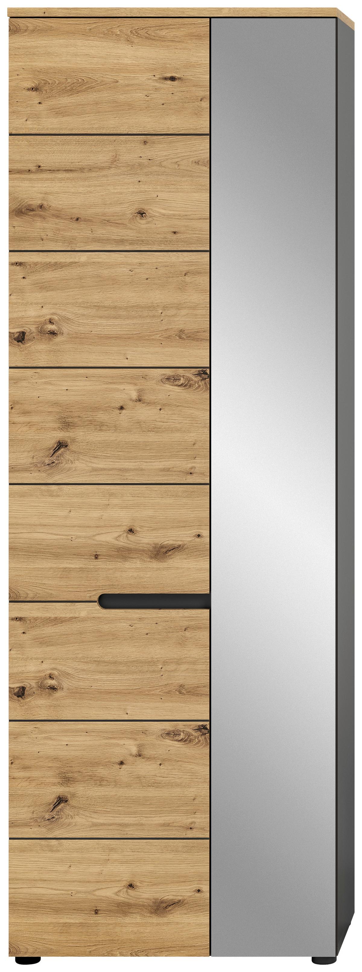 Garderobenschrank Canu ca. 65x190x37cm Eiche Dekor,Grau - KONVENTIONELL, Glas/Holzwerkstoff (65/190/37cm) - MID.YOU