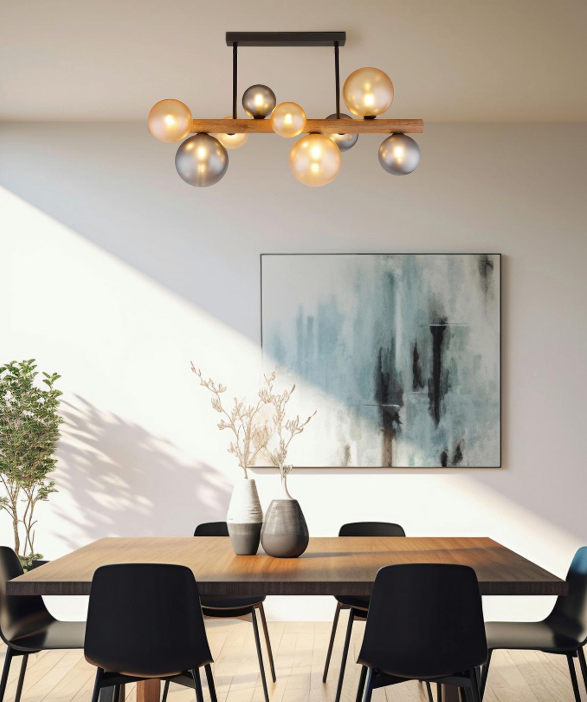 Stropna Svjetiljka Riha - narančasta/tamno smeđa, Basics, staklo/drvo (78/29/45cm) - Globo