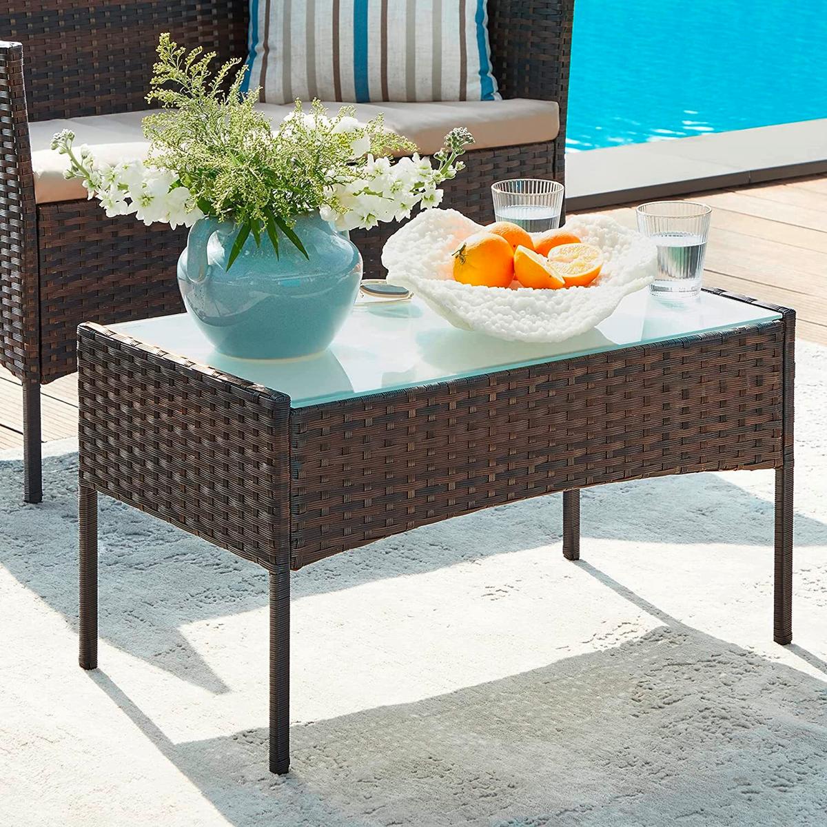 Gartenset Dunkelbraun/Beige, 4-teilig - Dunkelbraun/Beige, MODERN, Glas/Kunststoff - Modante