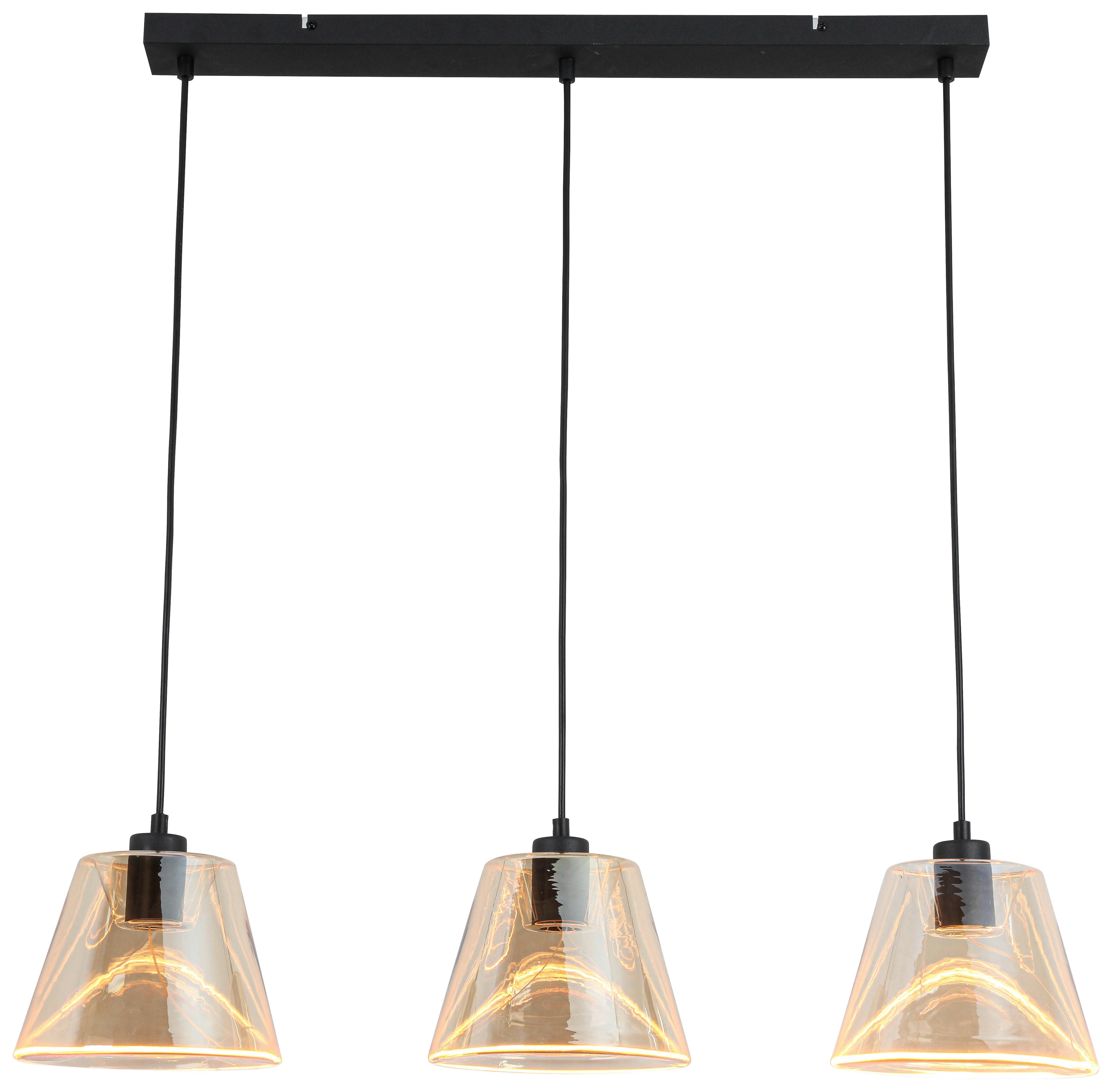 LED-Hängeleuchte Jom Schwarz/Bernstein max. 18 Watt - Bernsteinfarben/Schwarz, MODERN, Glas/Kunststoff (79/19/120cm) - Mömax