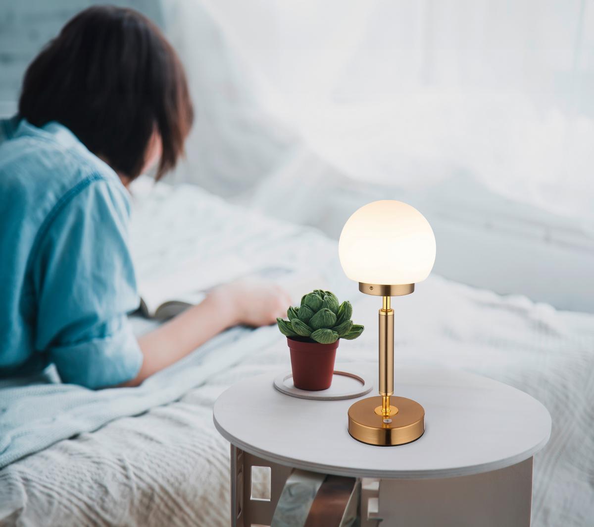 LED-TISCHLEUCHTE 21033M - Messingfarben/Opal, Konventionell, Glas/Kunststoff (11,5/28,5cm) - Globo