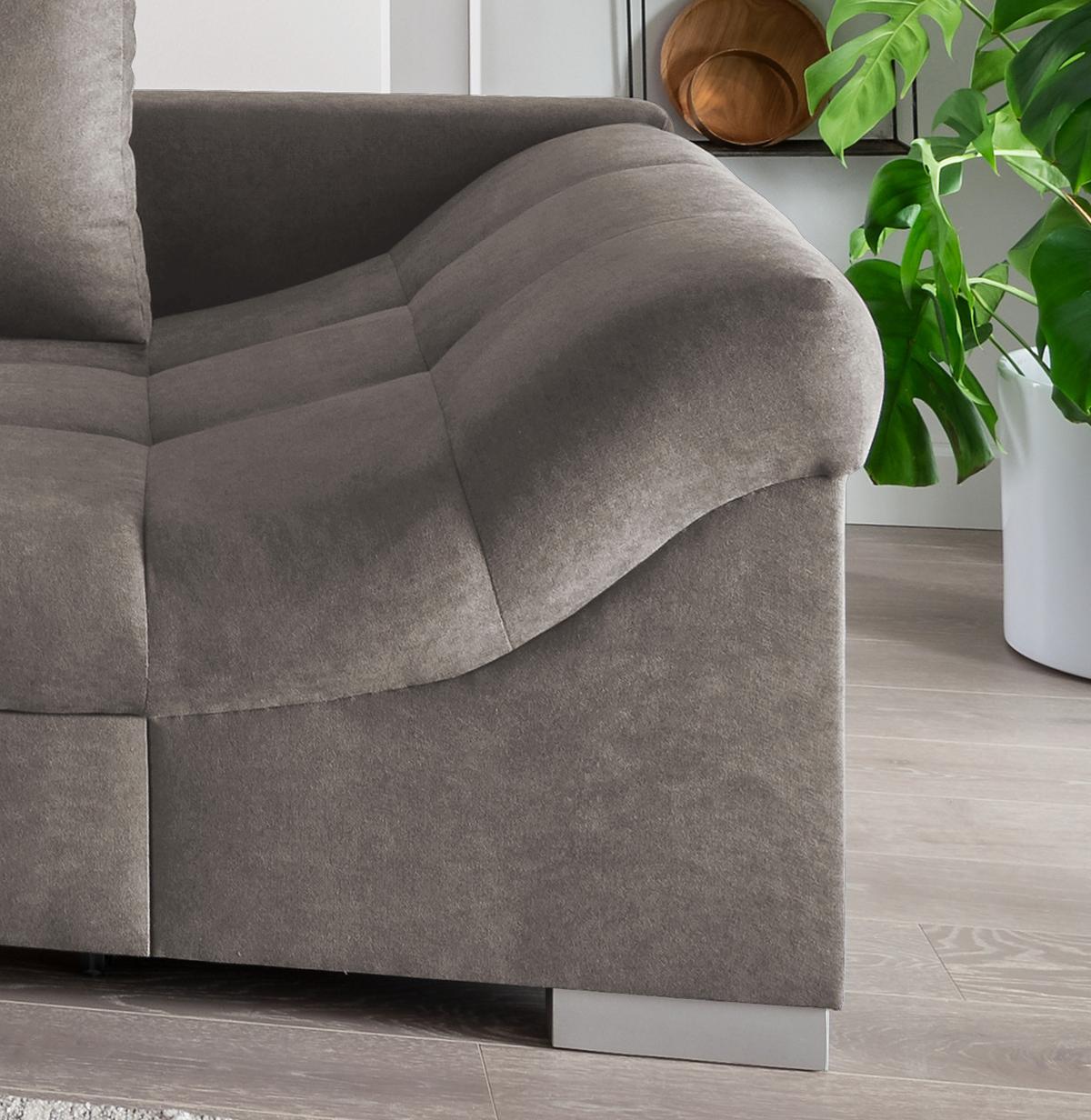 Wohnlandschaft Alvito Graubraun Nylon/Mikrofaser - Graubraun/Silberfarben, Design, Holz/Textil (202/298cm) - MID.YOU