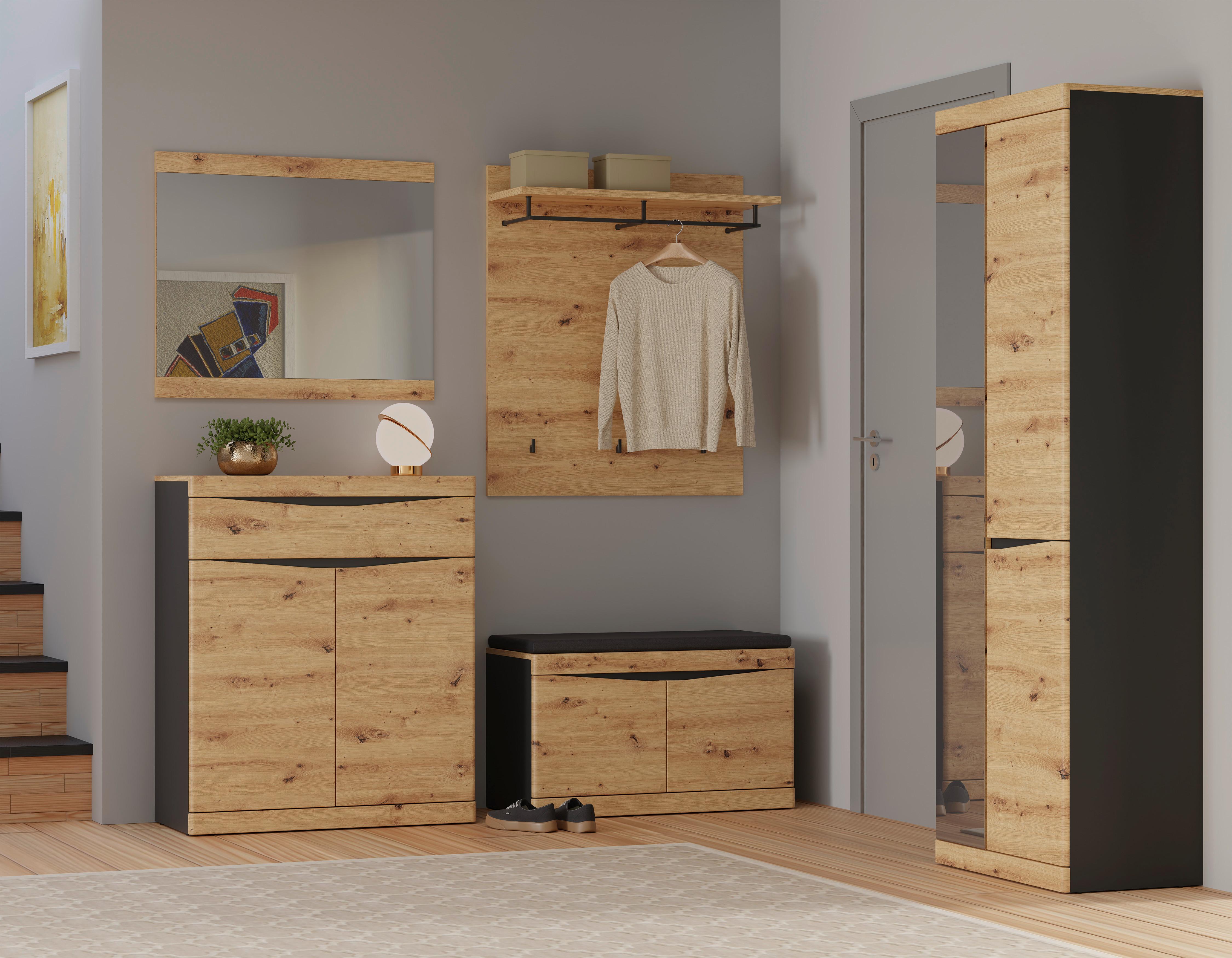 Dulap pentru hol TURINO - stejar Artisan/antracit, Trend, sticlă/material pe bază de lemn (103/196,5/39,9cm) - Modern Living