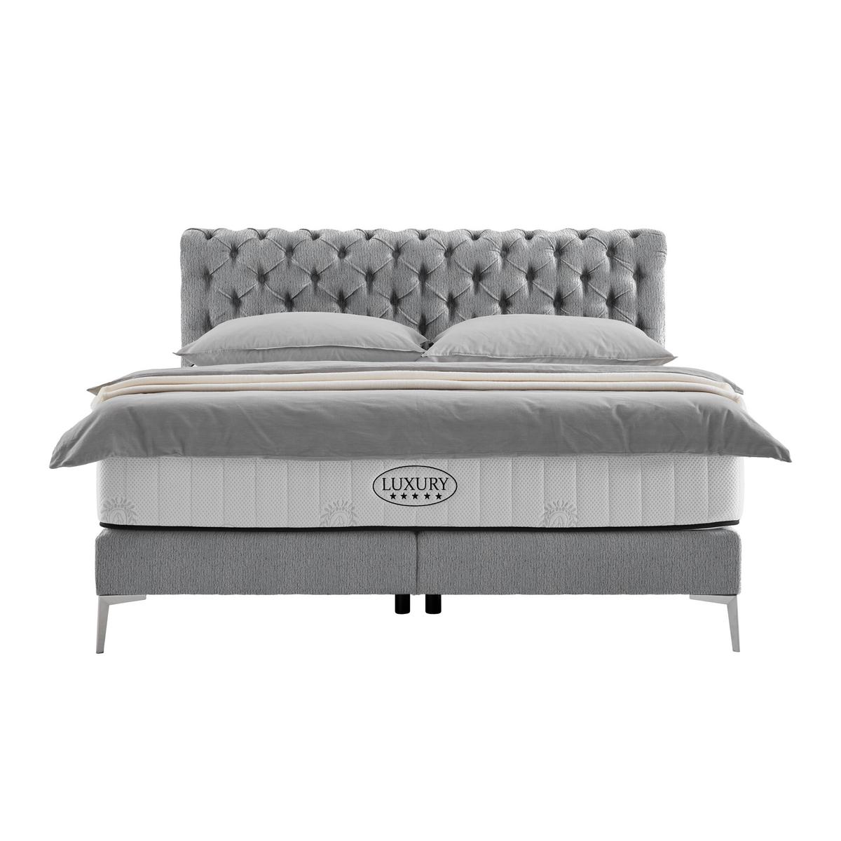 Boxspringbett Queen in Dunkelgrau ca. 180x200cm - Chromfarben/Dunkelgrau, Konventionell, Textil (180/200cm) - Premium Living