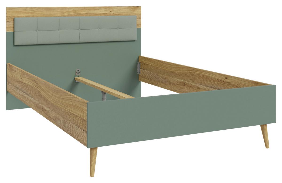 Posteljni Okvir Whenua, Barva Hrasta, Zelena - barve hrasta/žajbljevo zelena, Moderno, kovina/leseni material (140/200cm) - Mömax