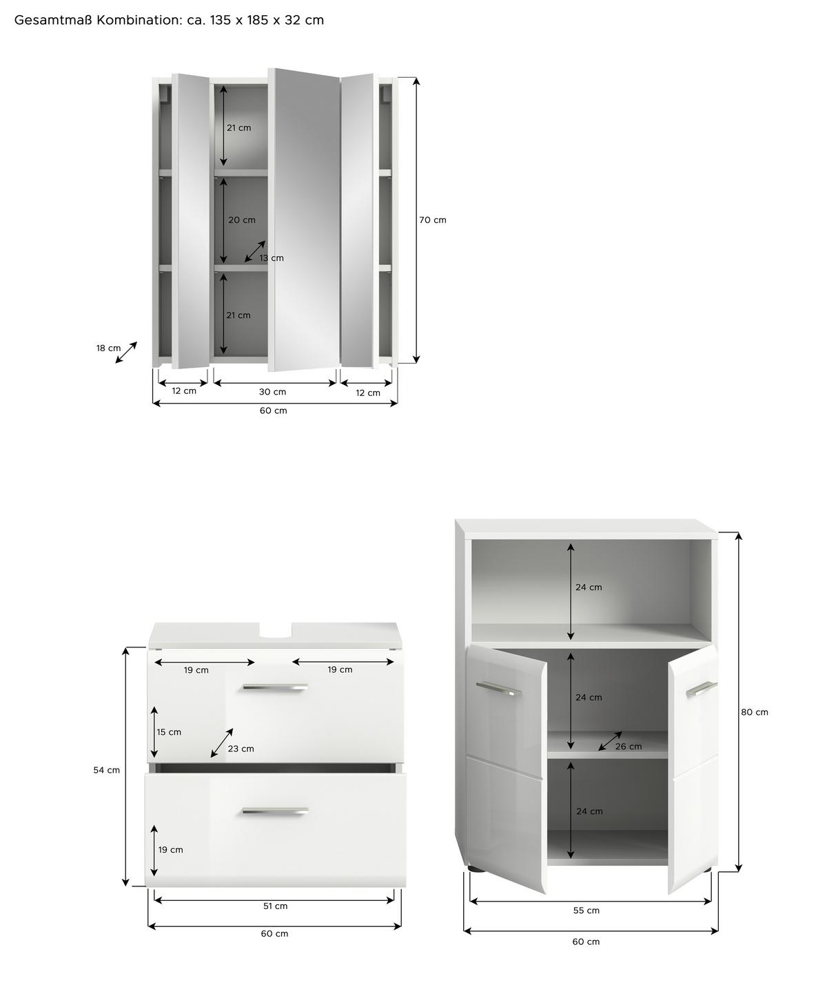 Kopalnica Ice, Bela - srebrne barve/črna, Moderno, umetna masa/steklo (120cm) - MID.YOU