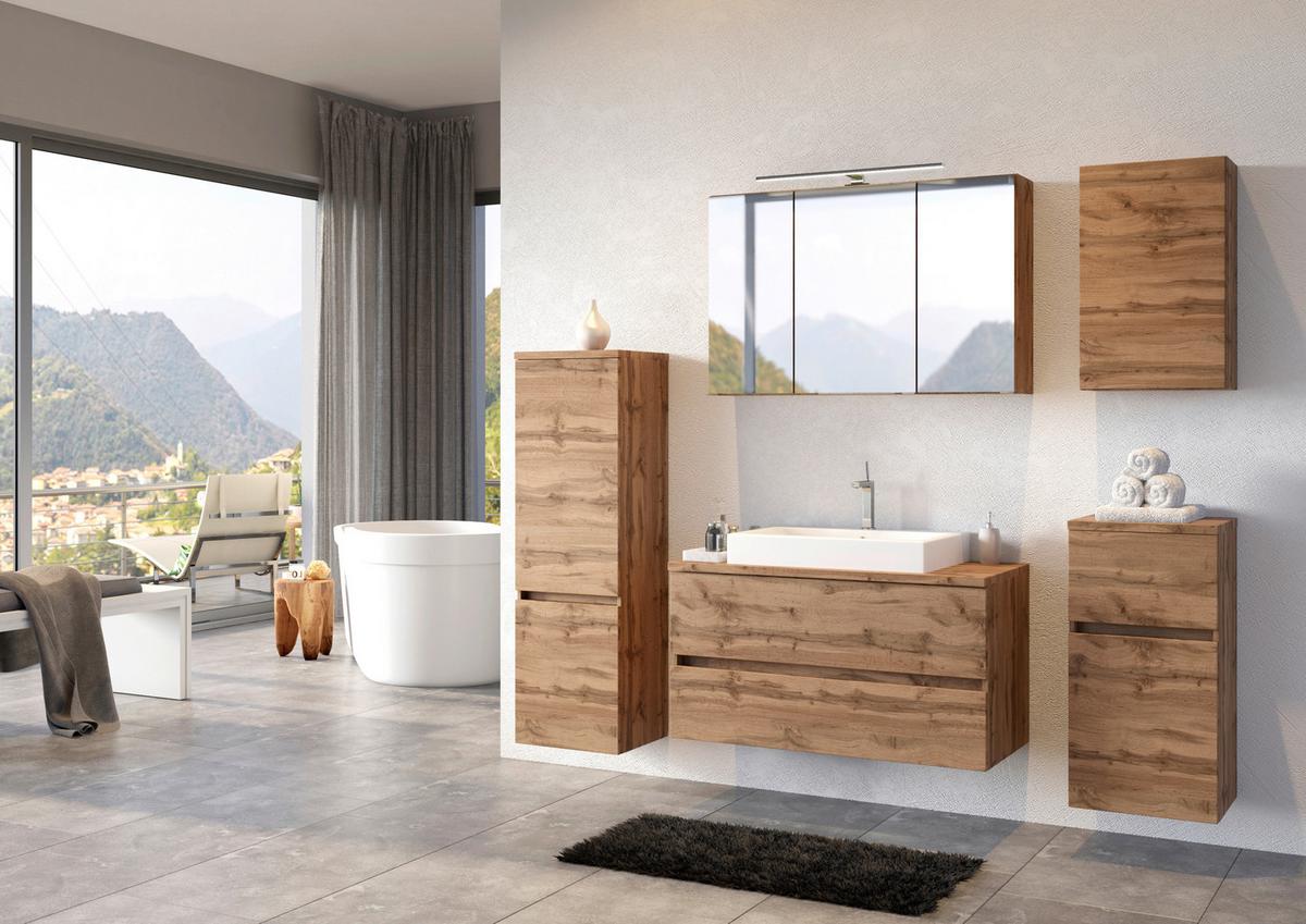 Spiegelschrank Pienza mit LED 3-türig ca. 100x64 cm Eiche - Chromfarben/Eiche Wotan, MODERN, Holzwerkstoff/Metall (100/64/20cm) - Held