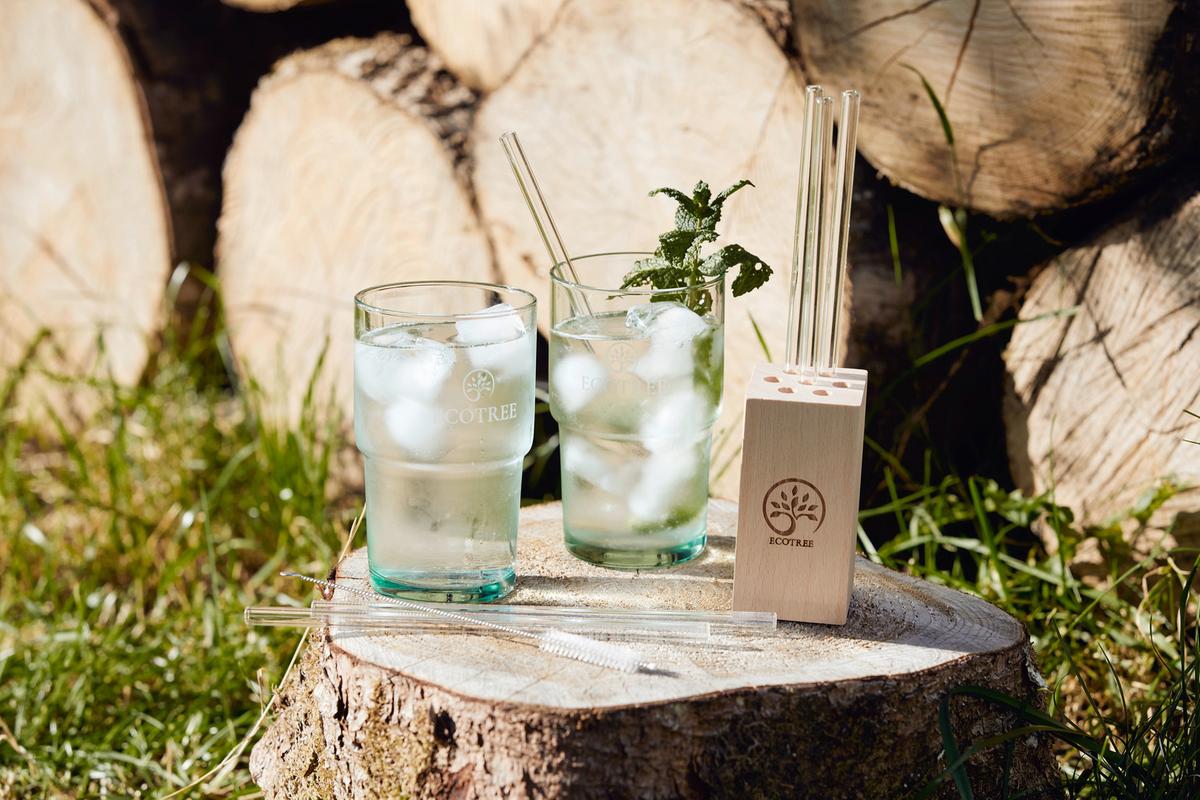 Szívószálszett Nora - bükkszínű, Modern, üveg/fa (5/22cm) - ecoTree