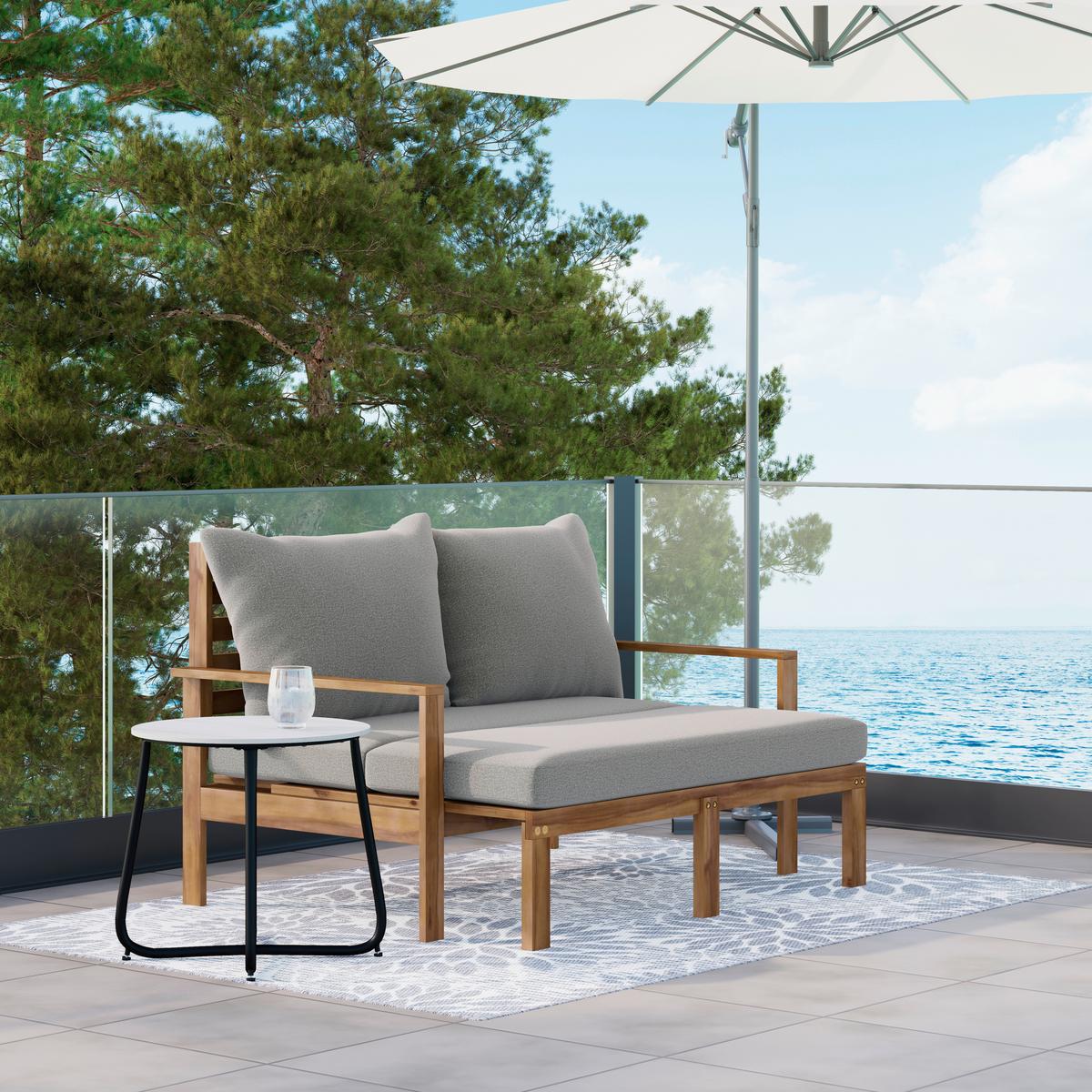 Sonneninsel Pia Grau Akazie/Outdoorstoff - Grau/Akaziefarben, MODERN, Holz/Textil (130/74,5/80-140cm) - Bessagi Garden