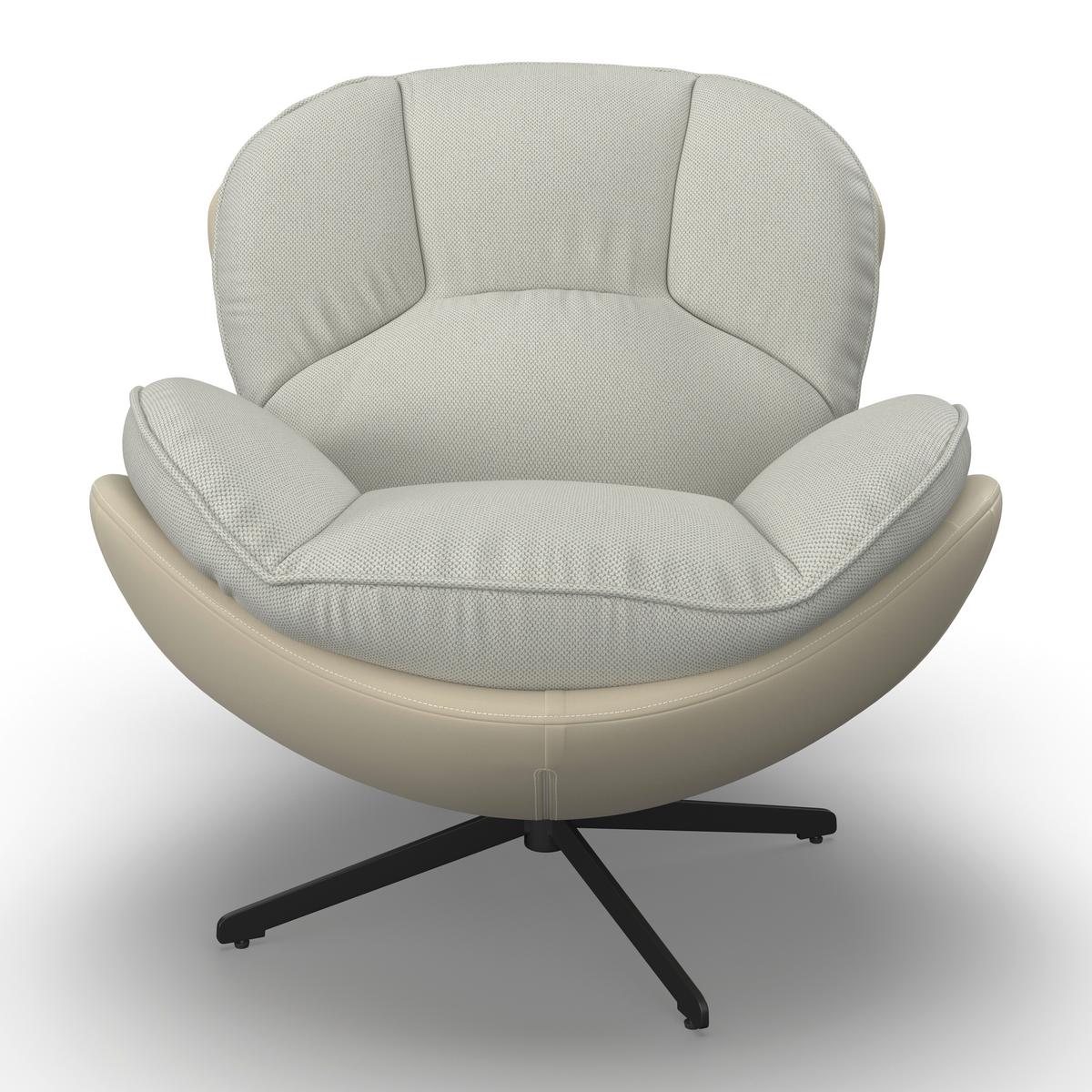 Relaxsessel Ina Webstoff/Lederlook Beige - Beige/Schwarz, MODERN, Textil/Metall (98/86/105cm) - Bessagi Home