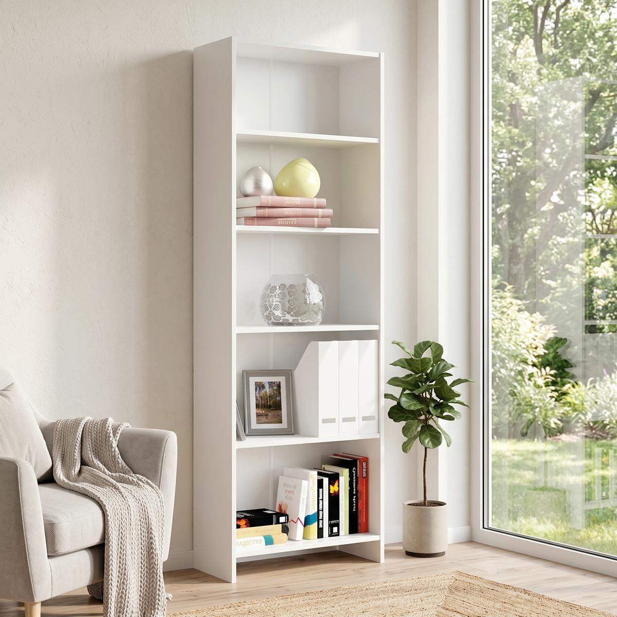 Etajera Bart - alb, Modern, material pe bază de lemn (60/175,5/24,3cm) - Best Price