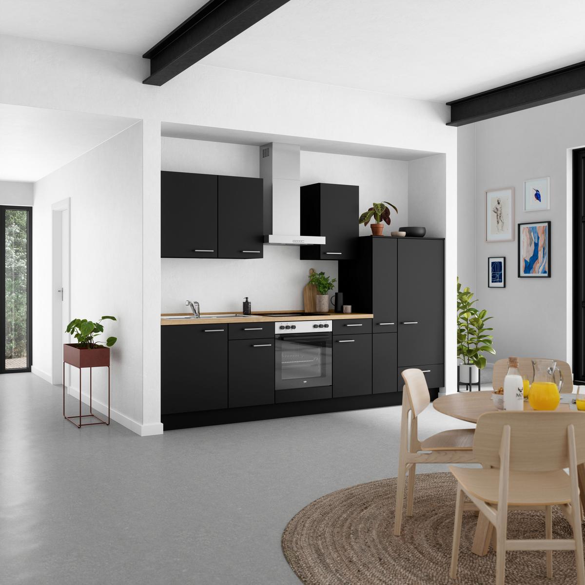 Küchenblock Touch Low m. Geräten Schwarz - Edelstahlfarben/Eichefarben, MODERN, Holzwerkstoff/Metall (300cm) - Nobilia