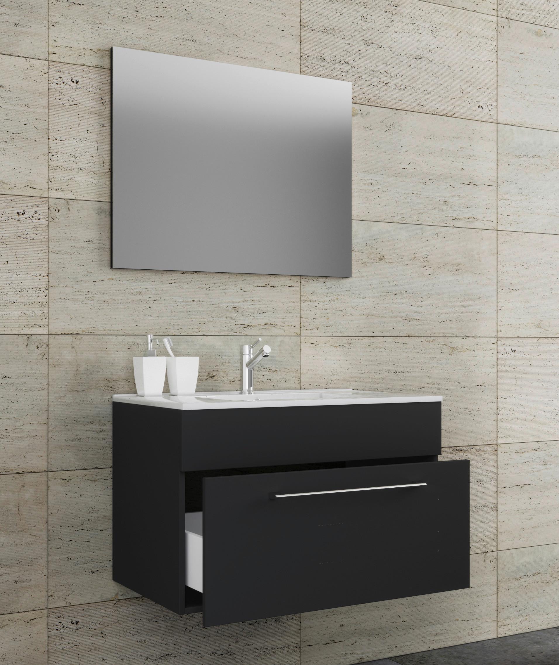 Kopalnica Badinos, Črna - črna/bela, Moderno, kovina/leseni material (80cm) - MID.YOU