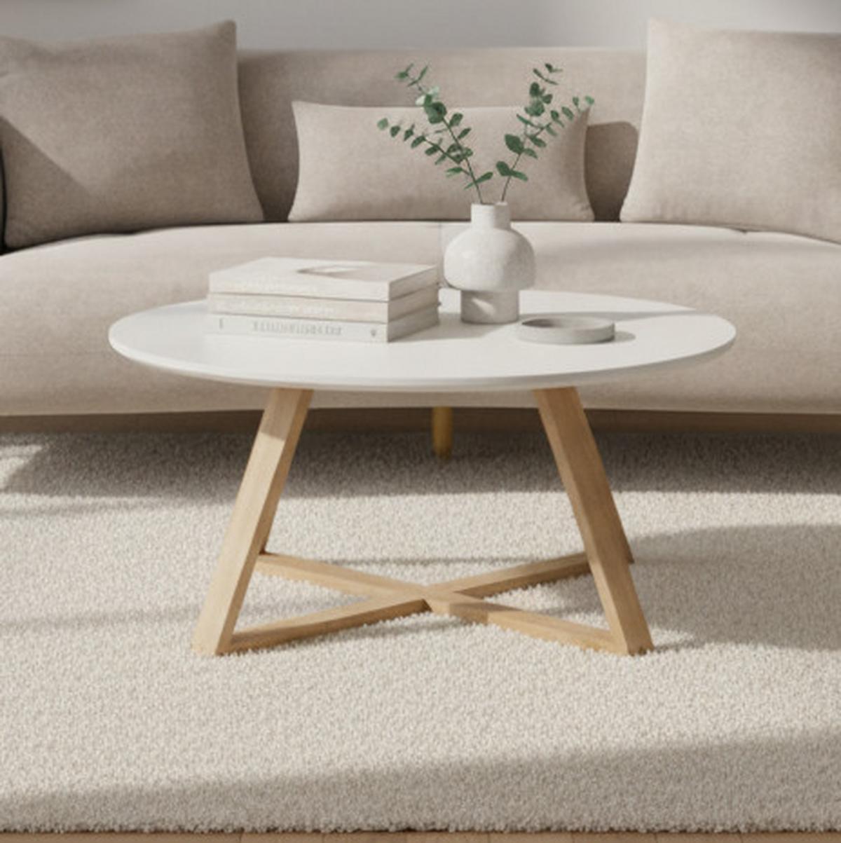 Couchtisch Mattia Eiche/Weiß MDF rund - Eichefarben/Weiß, MODERN, Holz/Holzwerkstoff (80/80/39cm) - Bessagi Home