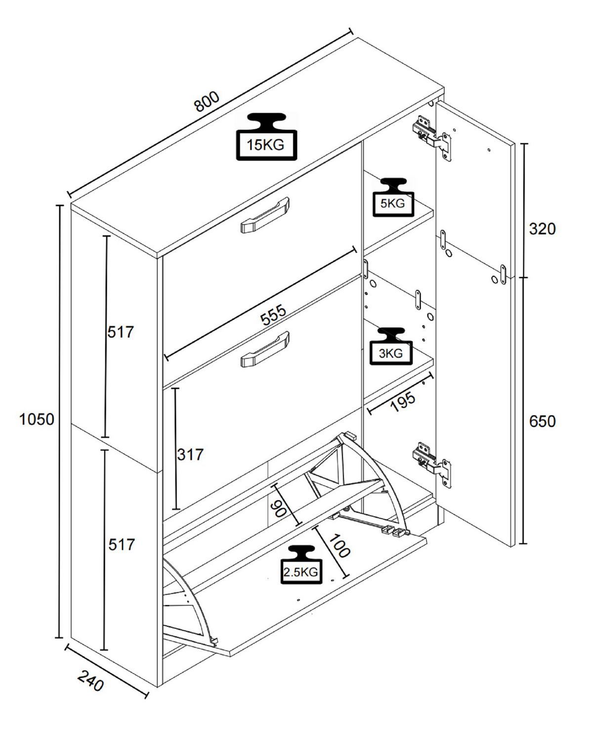 Schuhschrank HALOM L Anthrazit ca. 80x105x24 cm - Honigeiche/Anthrazit, LIFESTYLE, Holzwerkstoff (80/105/24cm) - MID.YOU