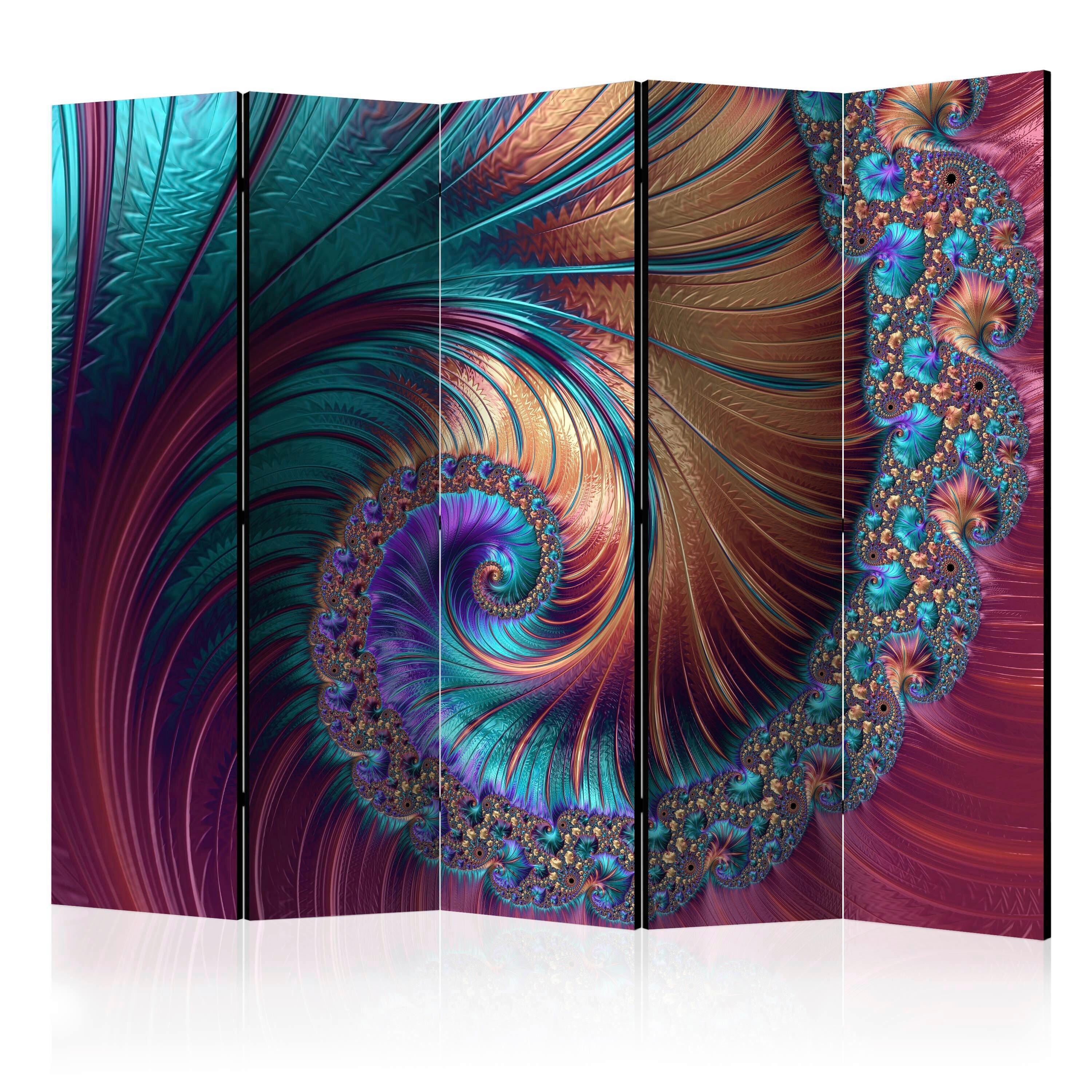 Paravan Peacock Tail I, 5-Delni, Dvostranski - večbarvno, Basics, tekstil/les (225/172/3cm) - artgeist