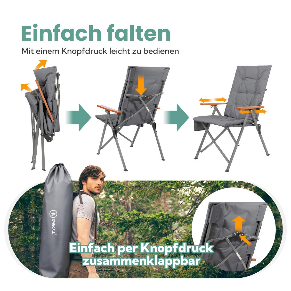 Campingsessel Grau/Silberfarben - Silberfarben/Grau, Basics, Textil/Metall (54/102/71cm) - Modante