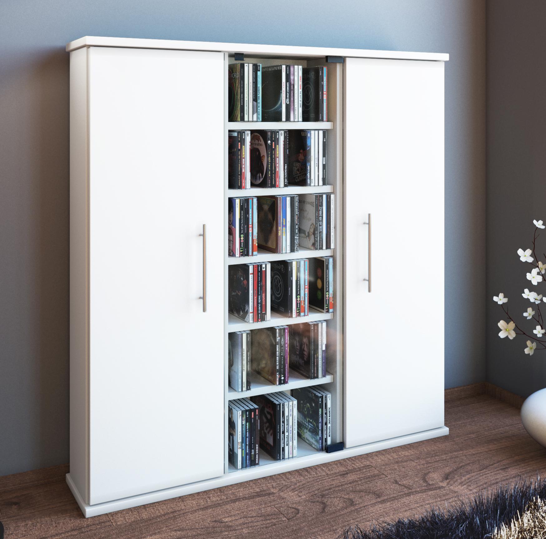 CD-Regal Santo in Weiß, B: 86 cm - Weiß, KONVENTIONELL, Glas/Holzwerkstoff (86/91,5/18cm) - MID.YOU
