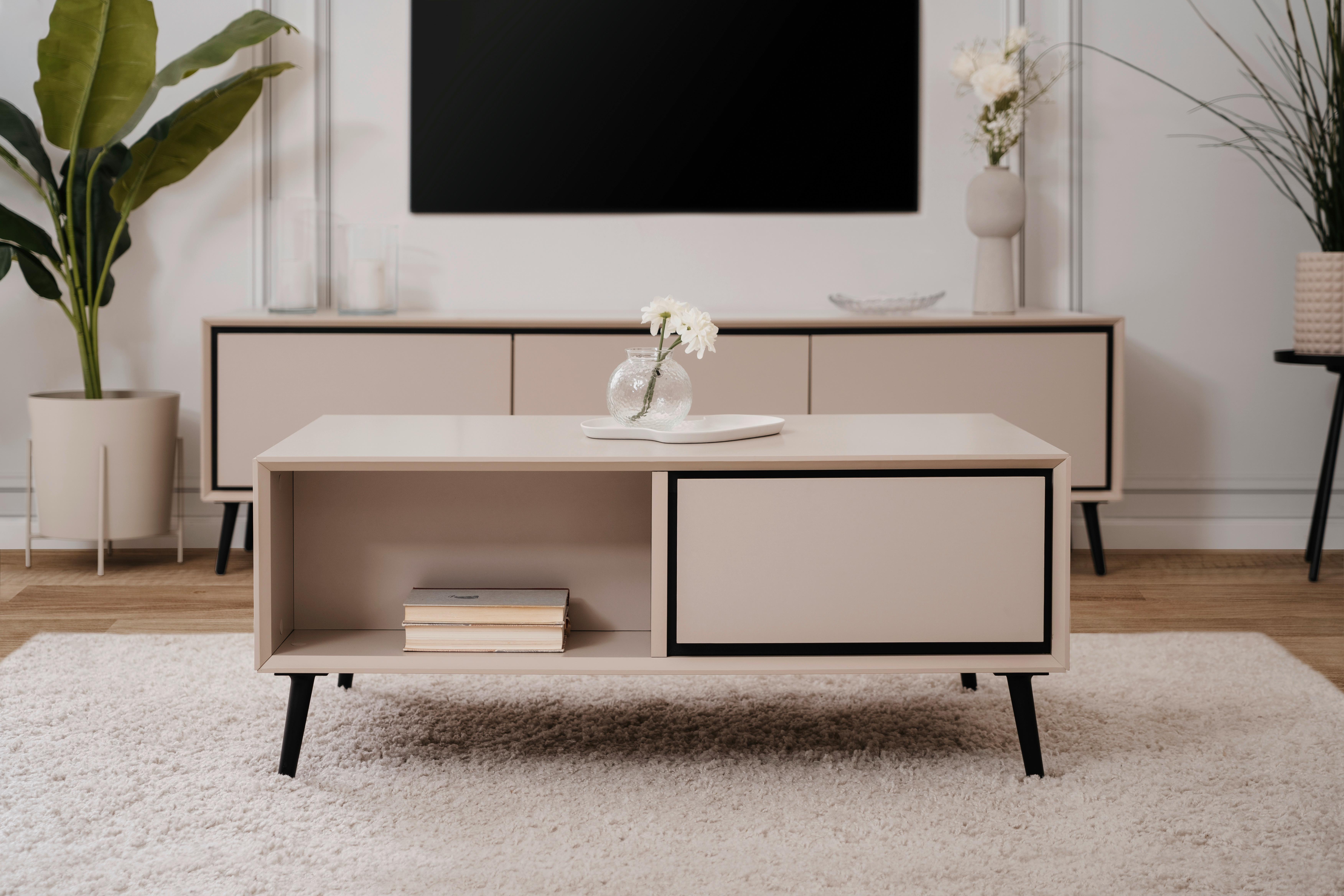 STOLIK KAWOWY ARONA - czarny/kolor piaskowy, Konventionell, materiał drewnopochodny/tworzywo sztuczne (94/40/50cm) - Livetastic