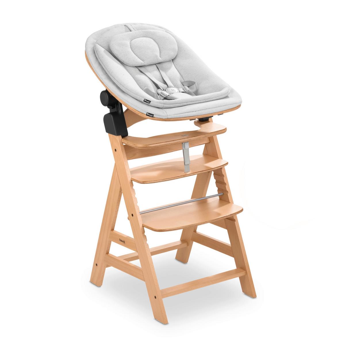 LEŻAK DO WYSOKIEGO KRZESŁA HIGHCHAIR BOUNCER ECO - kolor bukowy/jasnoszary, Basics, drewno/tkanina (50/40/66cm) - Hauck