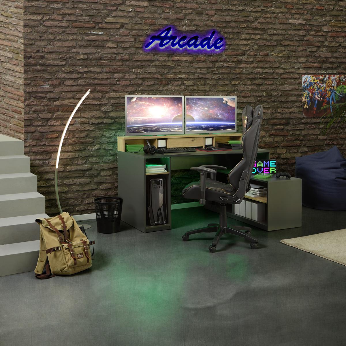 Masa de scris TEAMPLAYER - culoare lemn stejar/antracit, Modern, material pe bază de lemn (160/91,5/120cm) - Modern Living