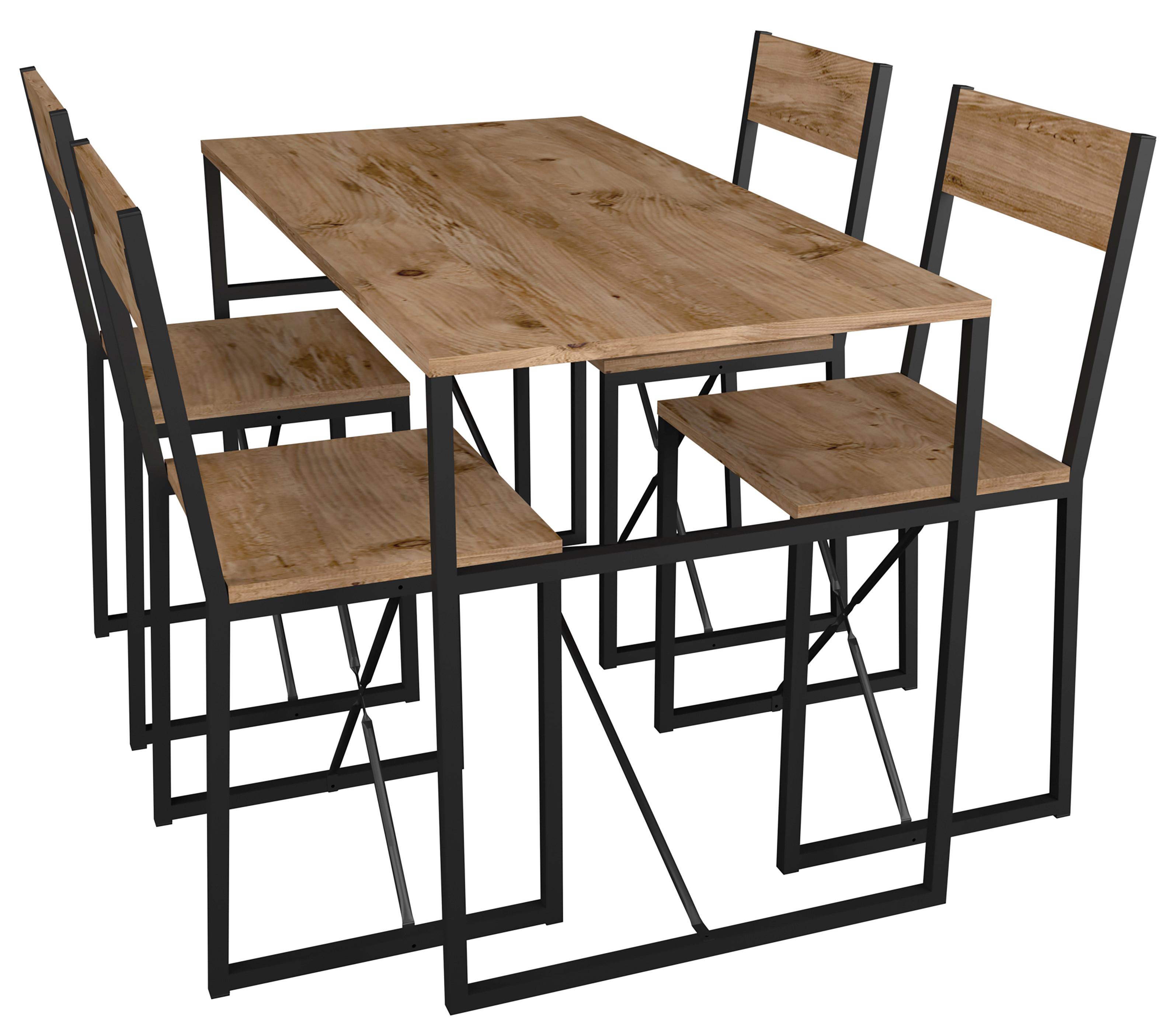 Jedilna Garnitura Insasi L, Barva Hrasta, Črna, 5-Delna - črna/medeni hrast, Design, kovina/leseni material (120/52,7/84,7cm) - MID.YOU