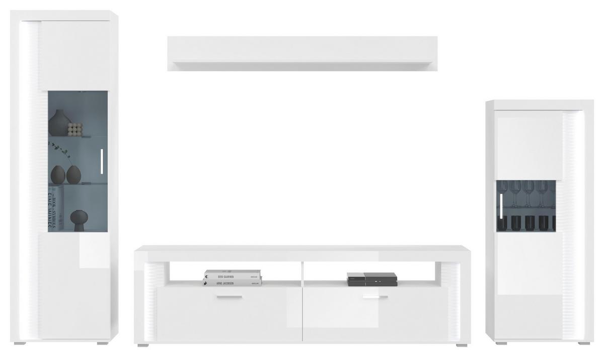 Ansamblu mobilier camera de zi SKYLIGHT - alb lucios intens, Design, material pe bază de lemn (351/202/46cm) - Modern Living