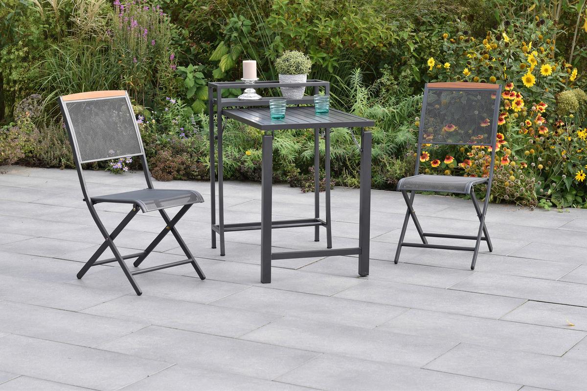 Balkonset Patmos Holz 3-tlg. - Graphitfarben/Akaziefarben, KONVENTIONELL, Holz/Metall - Gardenson