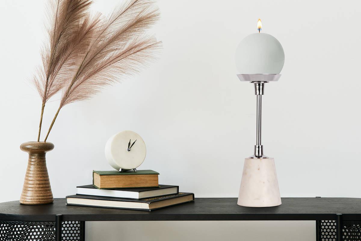 KERZENSTÄNDER KERZENHALTER FAYYA 225 - Weiss/Silberfarben, Trend, Stein/Metall (10/30/10cm) - Kayoom