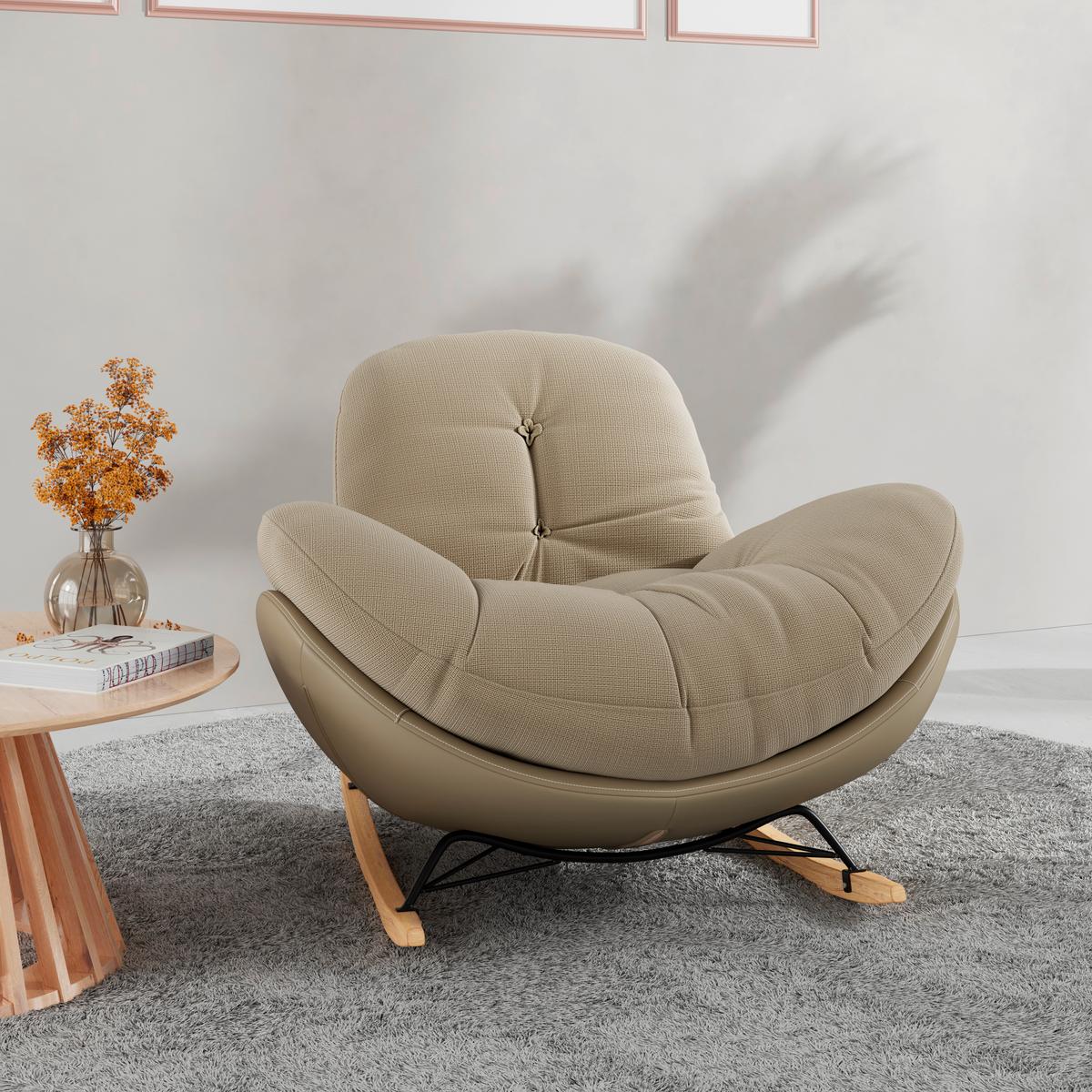 Schaukelsessel Elea Beige Lederlook/Chenille - Beige/Schwarz, MODERN, Holz/Textil (104/78/102cm) - Bessagi Home