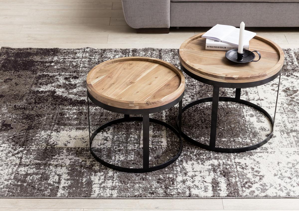 Set Mizic Akola - črna/barve akacije, Design, kovina/les (53/48/53/48/45/40cm) - MID.YOU