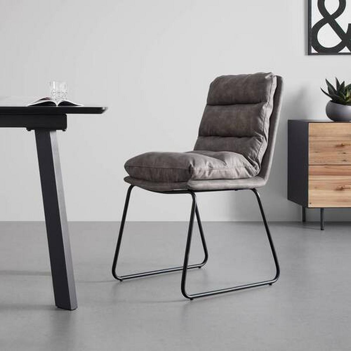 Stuhl Kona Grau Mikrofaser Gepolstert - Schwarz/Grau, MODERN, Holz/Textil (48/90/65cm) - Bessagi Home