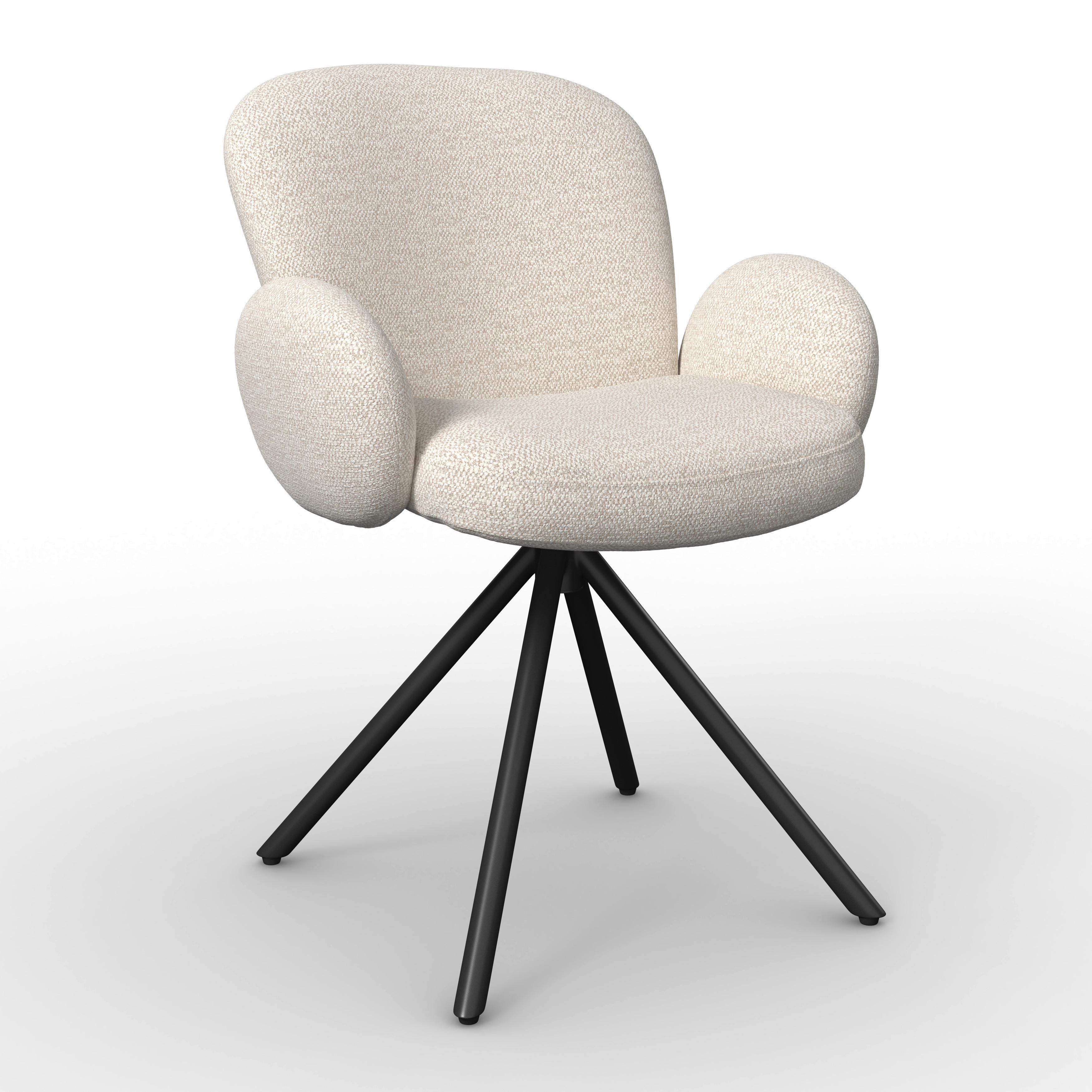Armlehnstuhl Josea Creme Chenille Drehbar Gepolstert - Creme/Schwarz, MODERN, Holz/Textil (64/85/63cm) - Bessagi Home