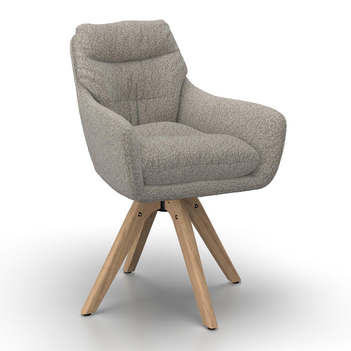 Armlehnstuhl Juana Hellgrau Bouclé Drehbar Gepolstert - Beige/Hellgrau, MODERN, Holz/Textil (61/93/65cm) - Bessagi Home