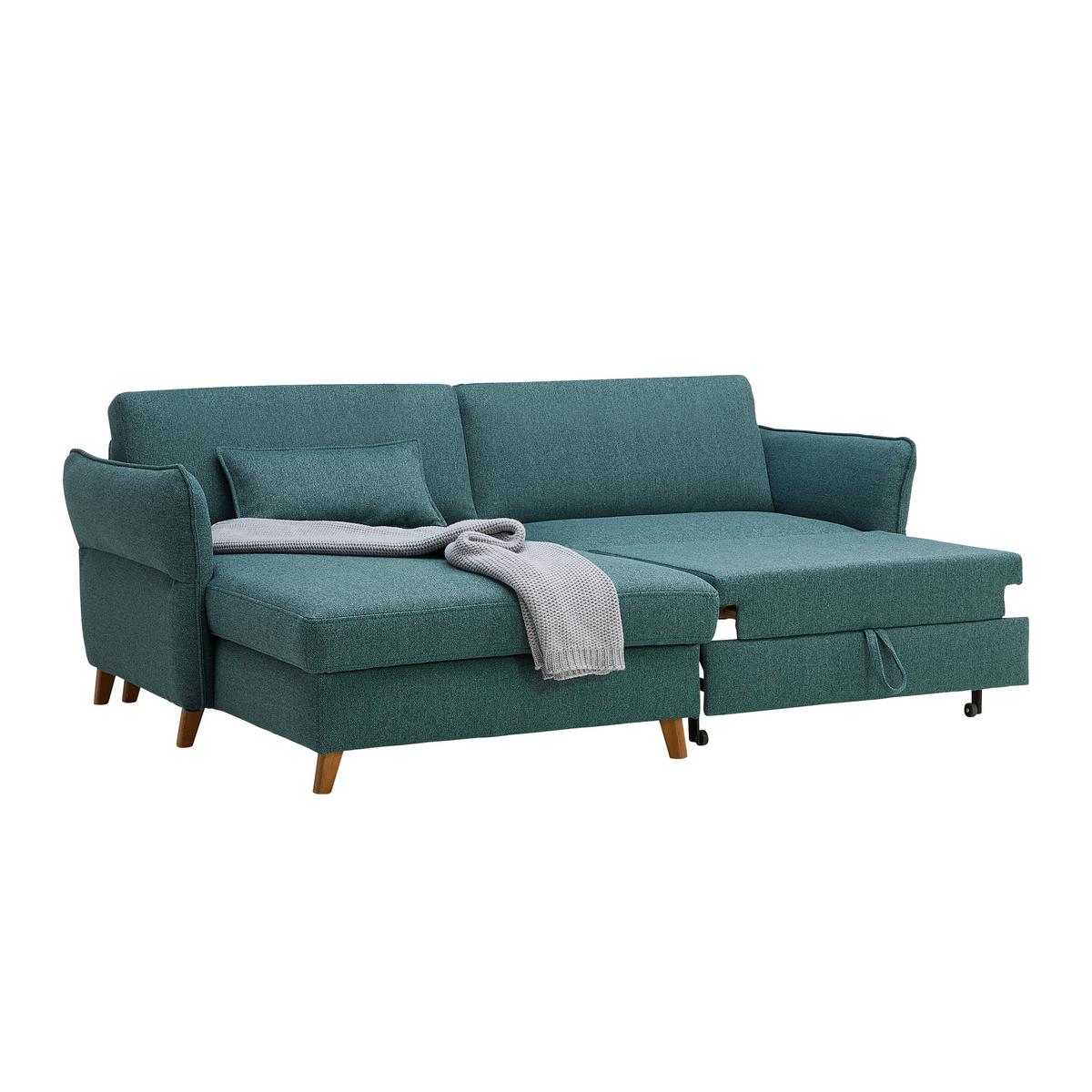 Ecksofa Leaf Grün - Eiche dunkel/Beige, MODERN, Holz (160/85/238cm) - ecoTree