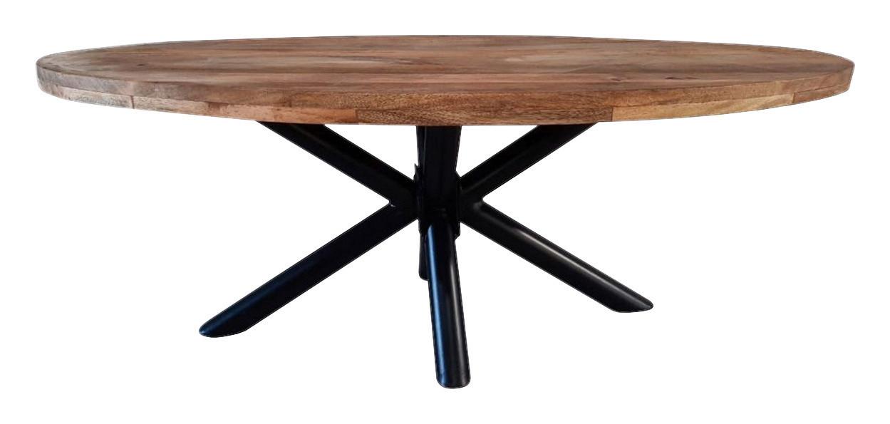 STÓŁ DO JADALNI INDUSTRIAL ROUND - kolor naturalny/czarny, Natur, metal/drewno (160/90/77cm) - MID.YOU