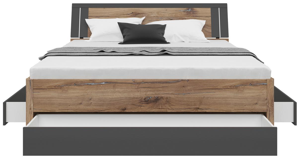 Stauraumbett Saturn ca. 180x200cm Graphit/Eichenfarben - Eichefarben/Graphitfarben, KONVENTIONELL, Holzwerkstoff (180/200cm) - Mömax