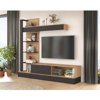 Ansamblu mobilier camera de zi GELUZA NEW - culoare lemn stejar/negru, Modern, plastic/material pe bază de lemn (204,6/192/41,6cm) - Modern Living