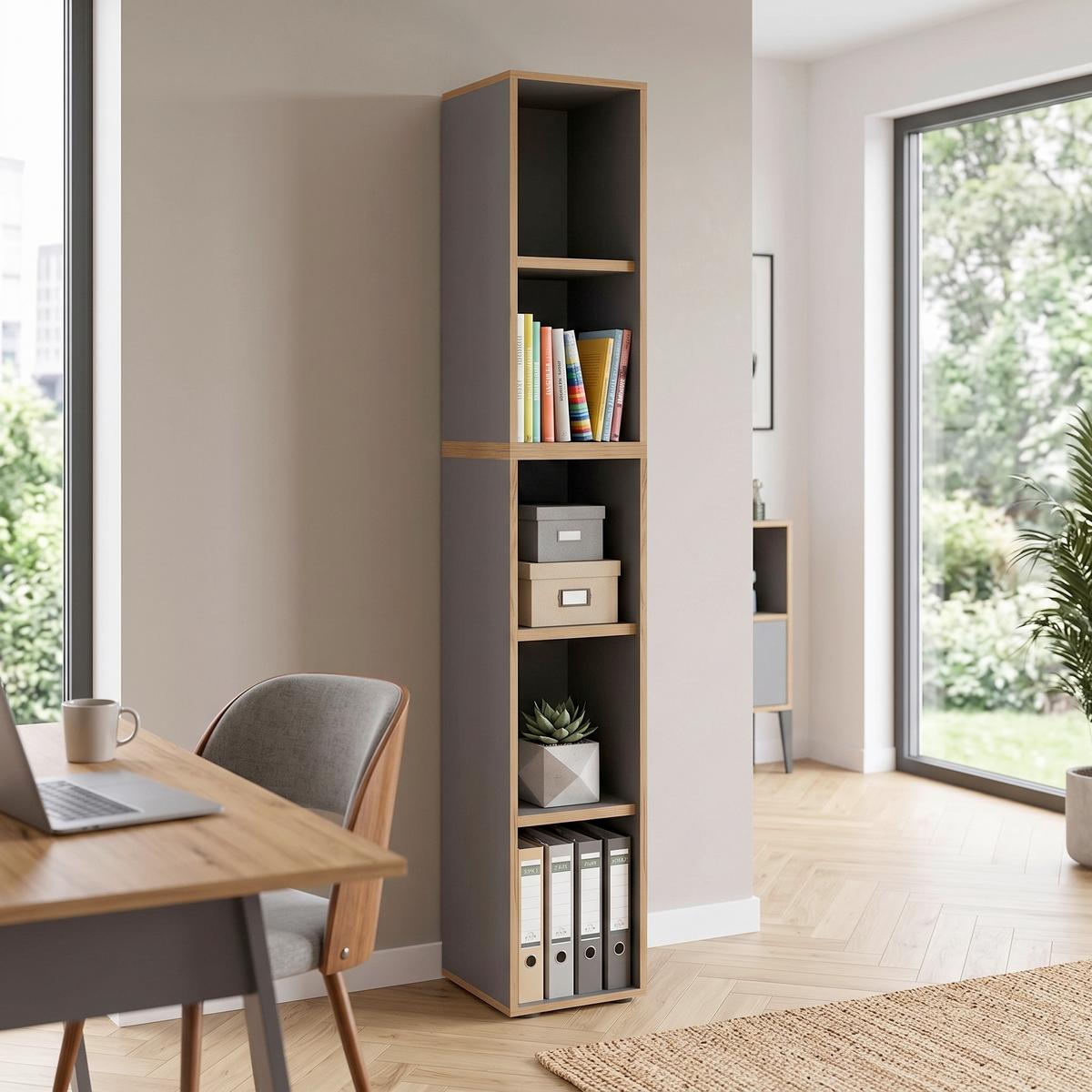 Aktenregal Salia B30 - Honigeiche/Anthrazit, Design, Holzwerkstoff/Kunststoff (30/183/33cm) - P & B