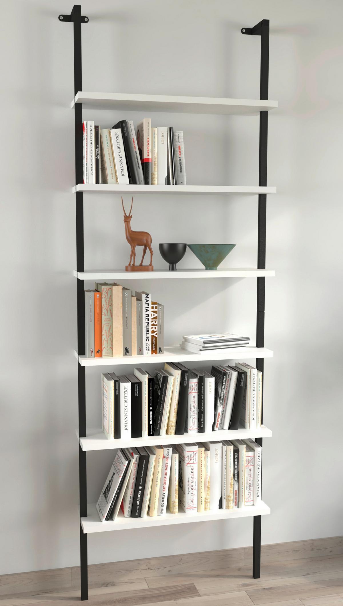 Regal Insasi, Bela, Črna - črna/bela, Design, kovina/leseni material (60/183/20cm) - MID.YOU