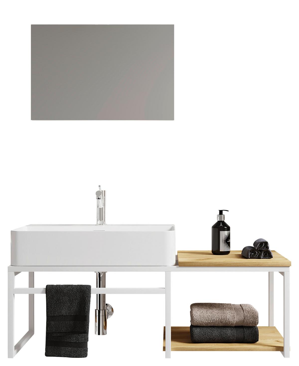 BADEZIMMER 3-TLG. WASCHPLATZ "BITILA 100" - Honigeiche/Weiss, Modern, Glas/Keramik (100cm) - MID.YOU