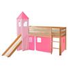 Igralna Postelja Kasper, 90x200, Roza, Tobogan, Stolp - roza/barve bora, Natur, les (90/200cm) - MID.YOU