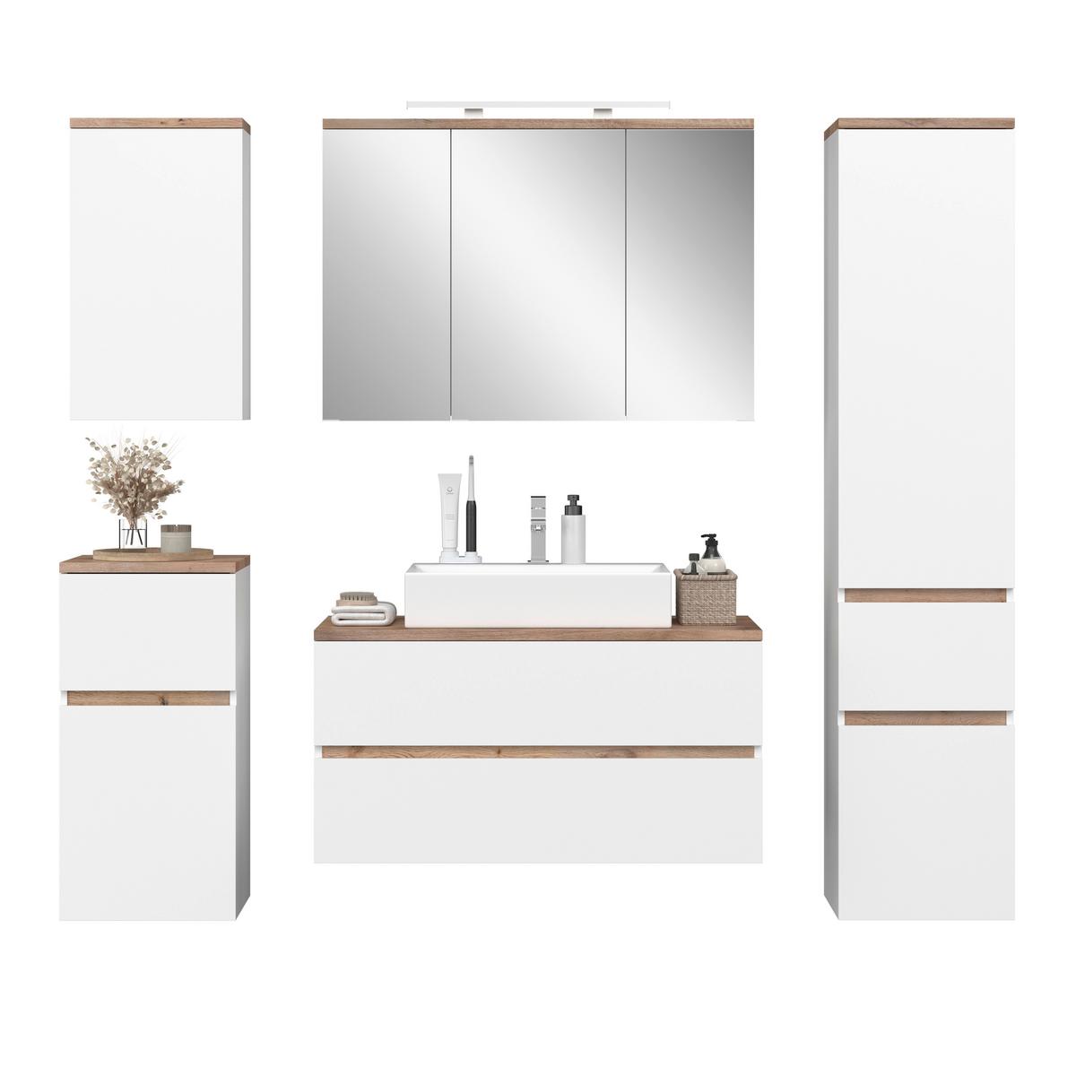 Element S Ogledalom Marbella - bijela/boje kroma, Moderno, staklo/drvni materijal (100/70/20cm) - Premium Living