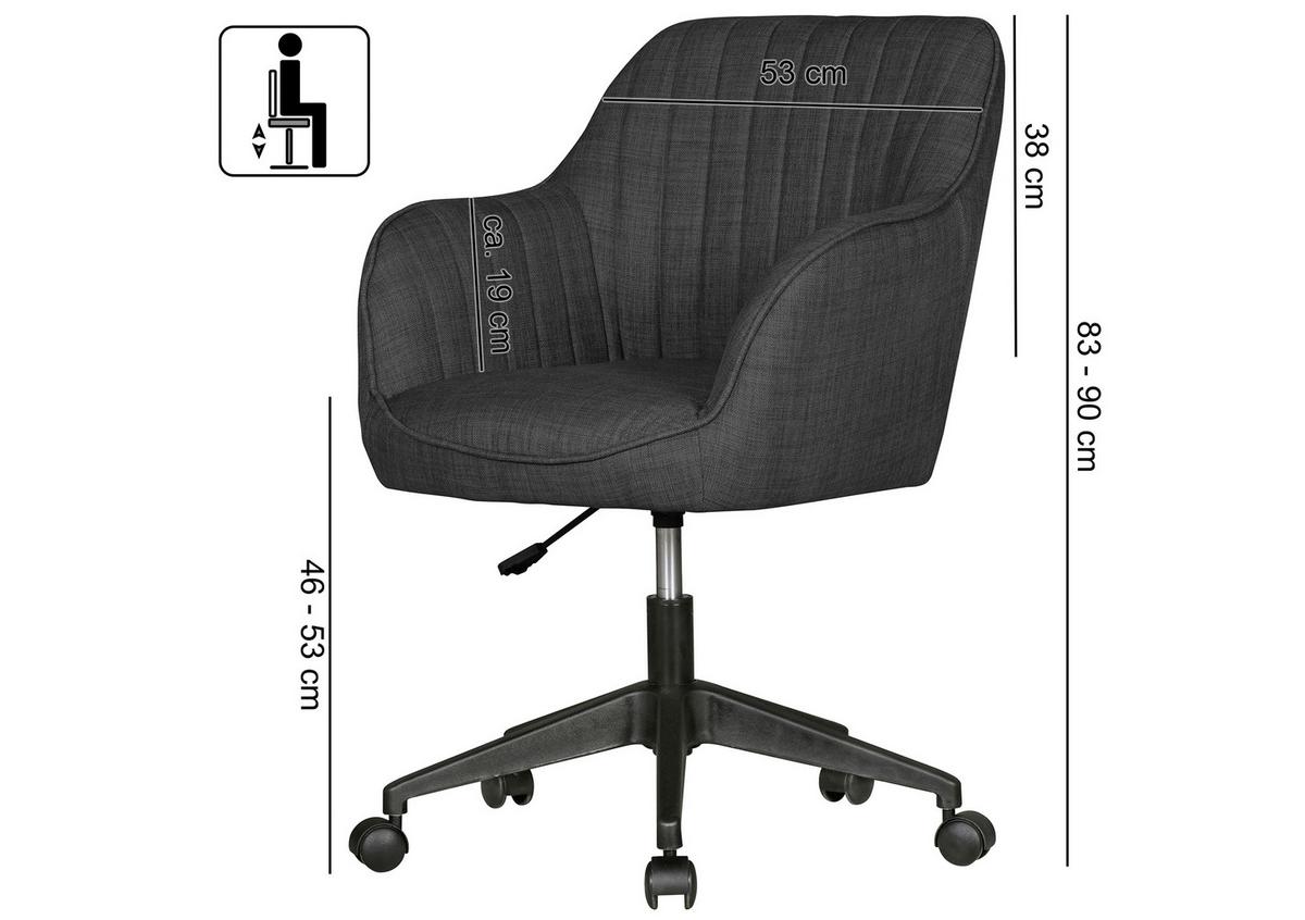 Schreibtischstuhl Mara ca. 65x83x65 cm Anthrazit - Anthrazit/Schwarz, MODERN, Kunststoff/Textil (65/83/65cm) - MID.YOU