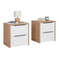 Nachtkästchenset in Eichefarben, 2-teilig - Weiss/Schwarz, Konventionell, Holzwerkstoff/Kunststoff (49,8/53,6/39,7cm) - Mömax